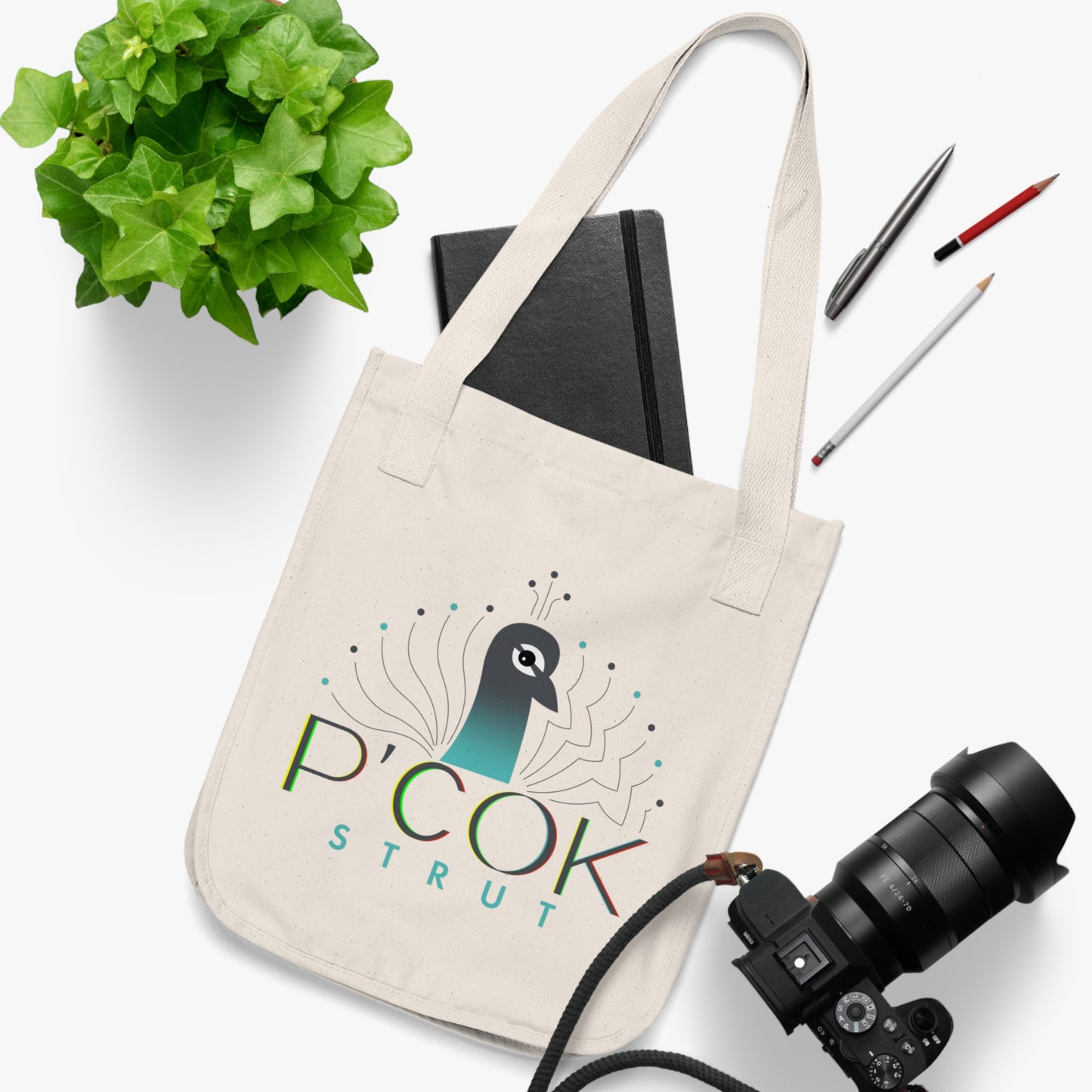 P’COK STRUT Organic Canvas Tote Bag, Eco-Friendly Shopping Bag, Reusable Tote, Gift for Bird Lovers, Artistic Tote Bag, Summer Accessory
