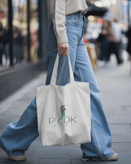 P’COK STRUT Organic Canvas Tote Bag, Eco-Friendly Shopping Bag, Reusable Tote, Gift for Bird Lovers, Artistic Tote Bag, Summer Accessory